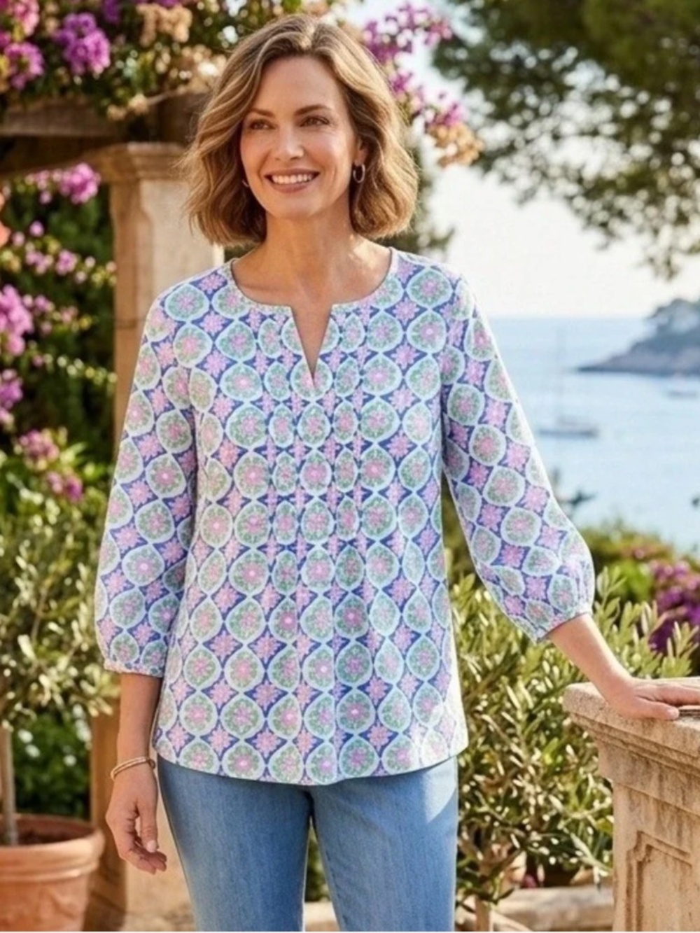 NWT Talbots Split Neck Pintuck Blouse, L